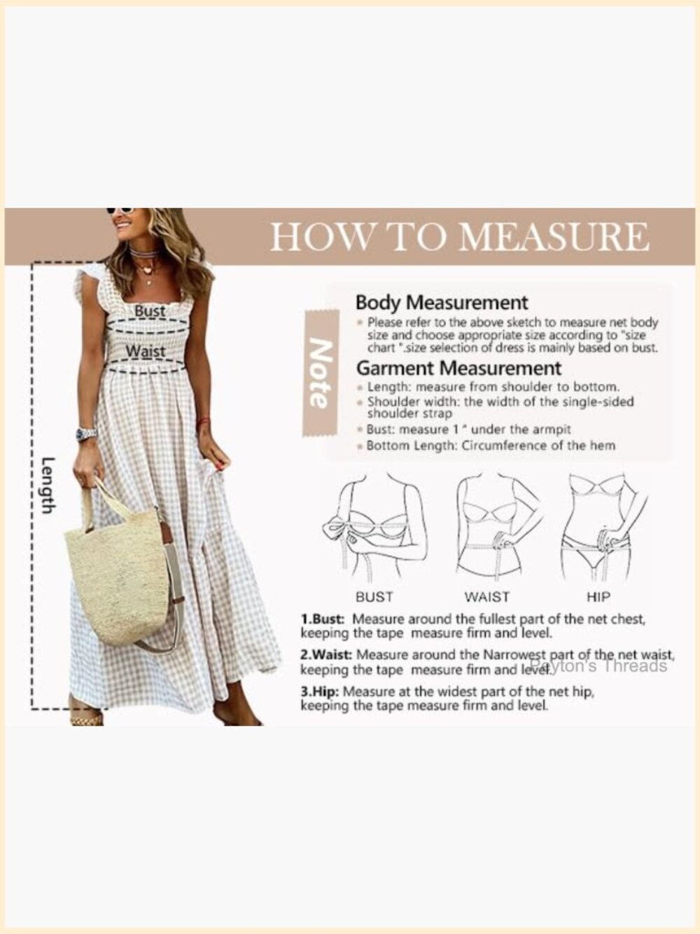 Sleeveless Strap Retro Plaid A-Line Smocked Maxi Long Dress Ruffled Hem - Picture 5 of 5